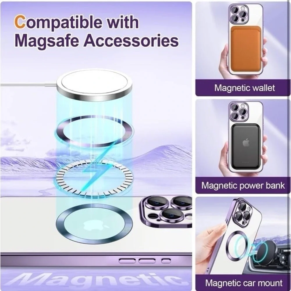 New Hython for iPhone 15 Pro Max Case Glitter, Clear Magnetic Phone Cases camera